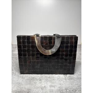 Vintage Lucite Bakelite Tortoise Square Tiles Purse Clutch Day/Evening Brown Bag